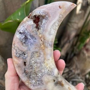 Pink Amethyst Red Druzy Quartz Crystal Moon